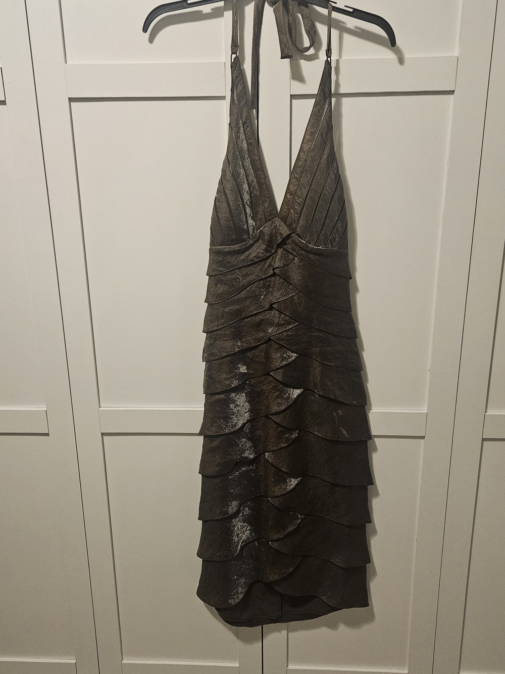 Cache Metallic Brown Tiered Halter Mini Dress